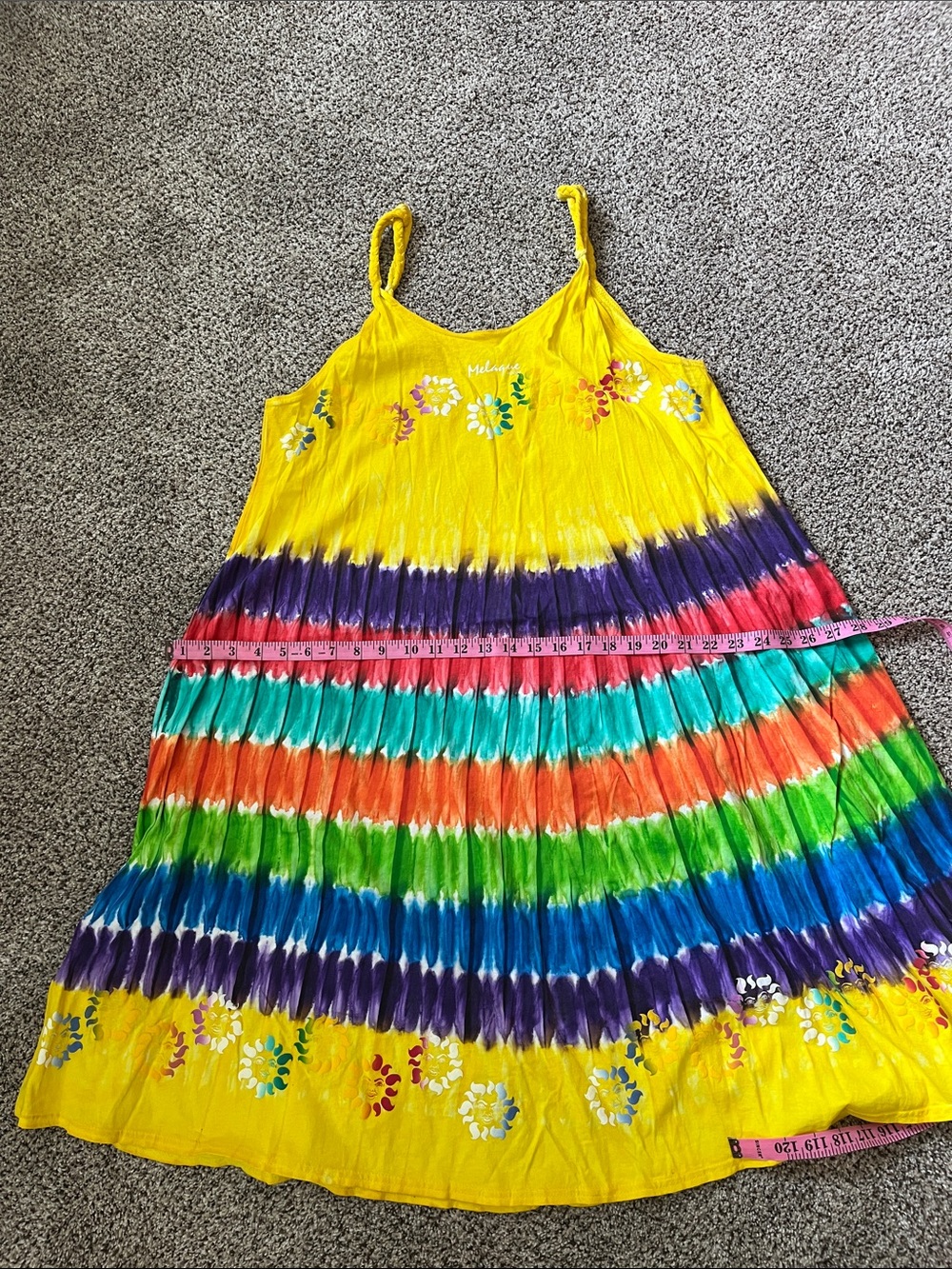 Melaque Yellow Tie-Dye Rainbow Midi Sun Dress - Picture 7 of 8
